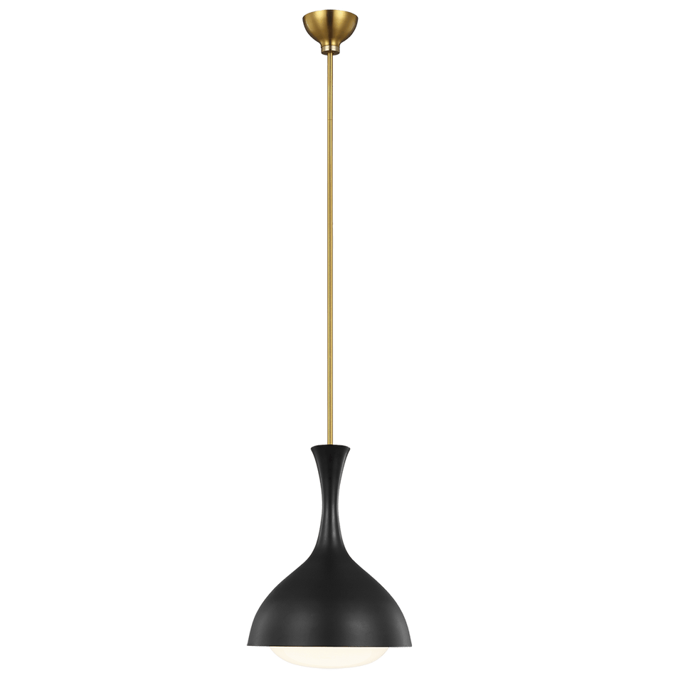 Lucerne One Light Small Pendant in Midnight Black and Burnished Brass with White Glass