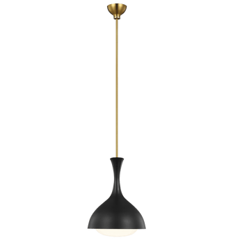 Lucerne One Light Small Pendant in Midnight Black and Burnished Brass with White Glass