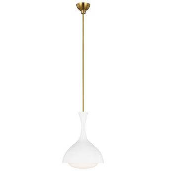 Lucerne One Light Small Pendant in Matte White and Burnished Brass with White Glass