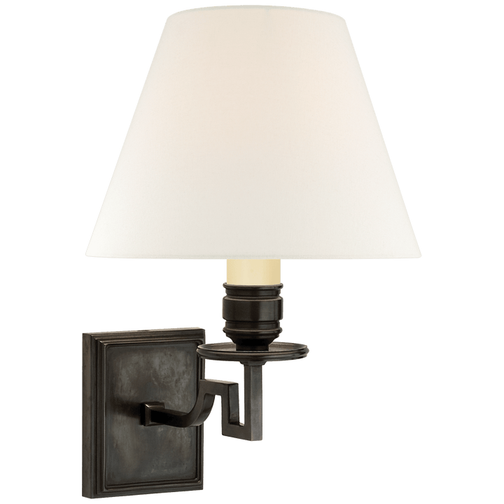 Dean Single Arm Sconce in Gun Metal with Linen Shade