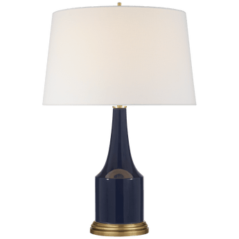 Sawyer Table Lamp in Midnight Blue Porcelain with Linen Shade