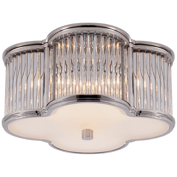 Basil Small Flush Mount in Polished Nickel and Clear Glass Rods with Frosted Glass