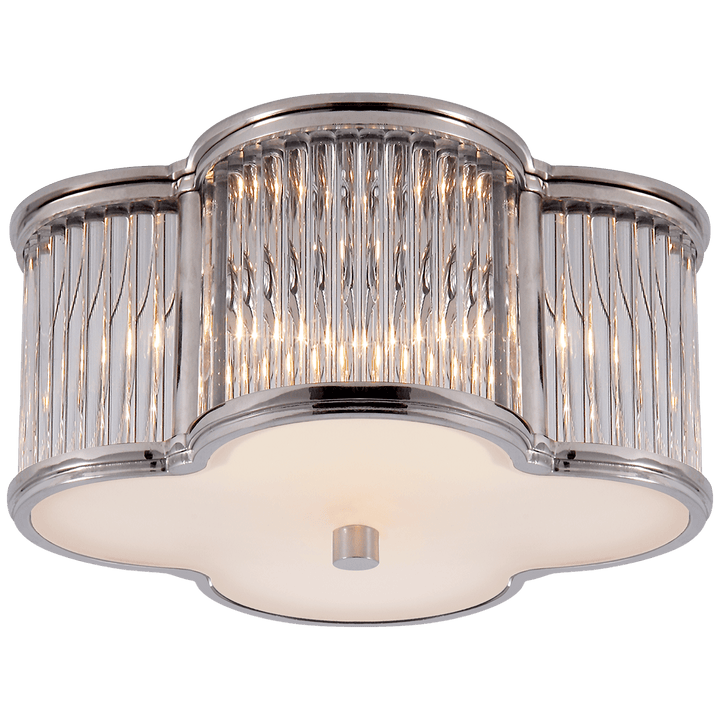 Basil Small Flush Mount in Polished Nickel and Clear Glass Rods with Frosted Glass