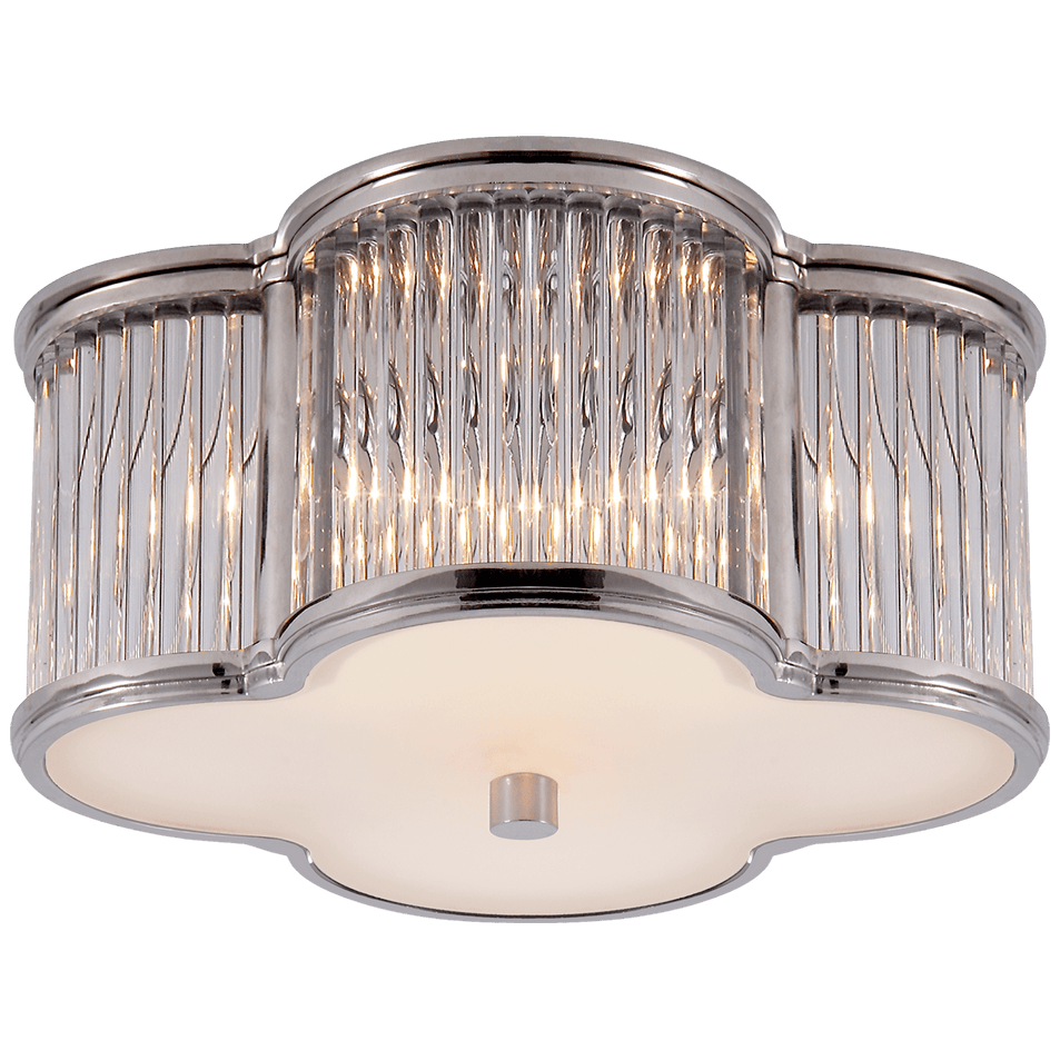 Basil Small Flush Mount in Polished Nickel and Clear Glass Rods with Frosted Glass