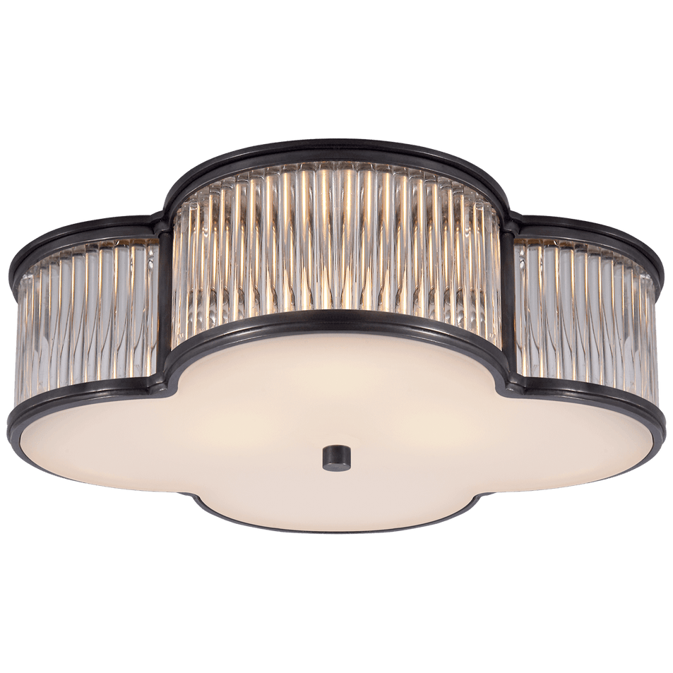 Basil 17" Flush Mount in Gun Metal and Clear Glass Rods with Frosted Glass