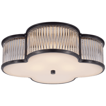 Basil 17" Flush Mount in Gun Metal and Clear Glass Rods with Frosted Glass