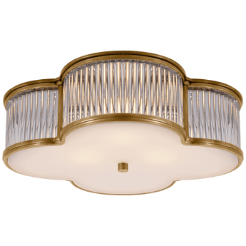 Basil 17" Flush Mount in Natural Brass and Clear Glass Rods with Frosted Glass