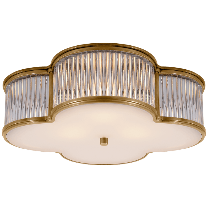 Basil 17" Flush Mount in Natural Brass and Clear Glass Rods with Frosted Glass