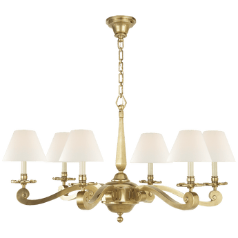 Myrna Chandelier in Natural Brass with Linen Shades