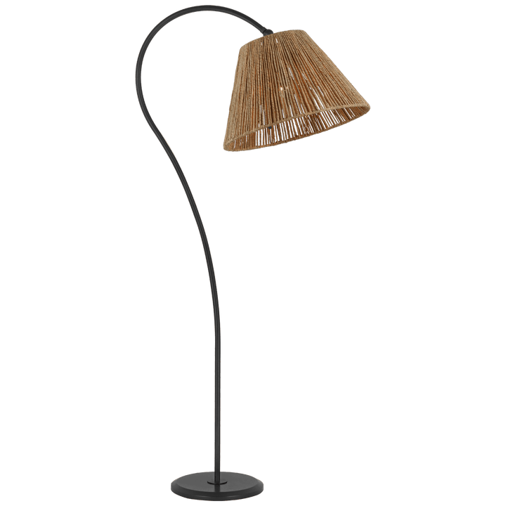 Dume Large Arched Floor Lamp in Aged Iron with Natural Abaca Shade