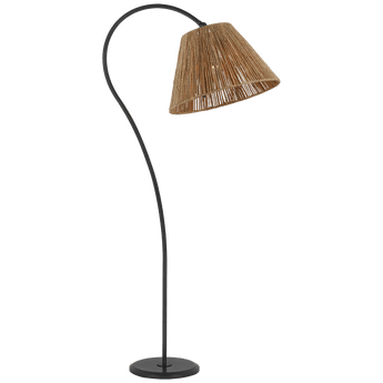 Dume Large Arched Floor Lamp in Aged Iron with Natural Abaca Shade