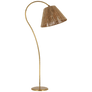 Dume Large Arched Floor Lamp in Hand-Rubbed Antique Brass with Natural Abaca Shade