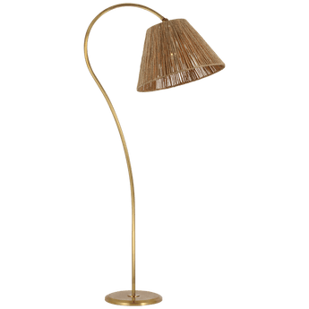 Dume Large Arched Floor Lamp in Hand-Rubbed Antique Brass with Natural Abaca Shade