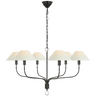 Griffin Extra Large Tail Chandelier in Bronze and Chocolate Leather with Linen Shades