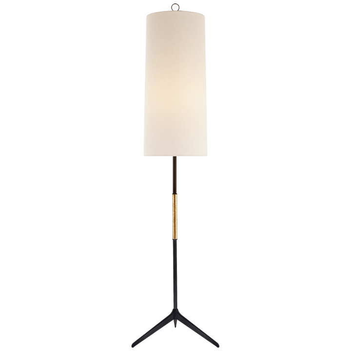 Frankfort Floor Lamp in Aged Iron with Gilded Accents and Linen Shade