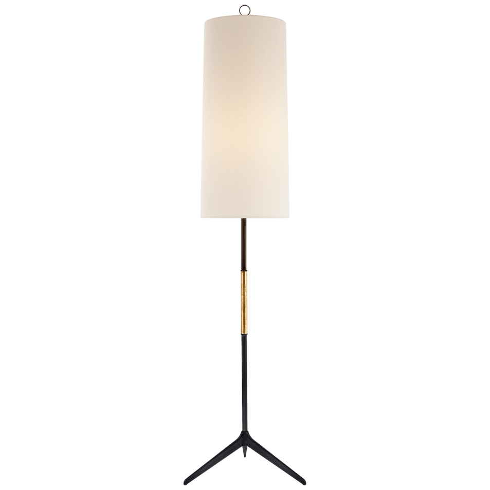 Frankfort Floor Lamp in Aged Iron with Gilded Accents and Linen Shade