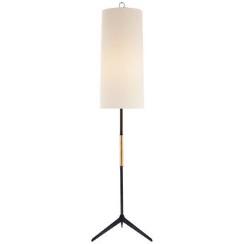 Frankfort Floor Lamp in Aged Iron with Gilded Accents and Linen Shade