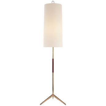 Frankfort Floor Lamp in Hand-Rubbed Antique Brass with Mahogany Accents and Linen Shade