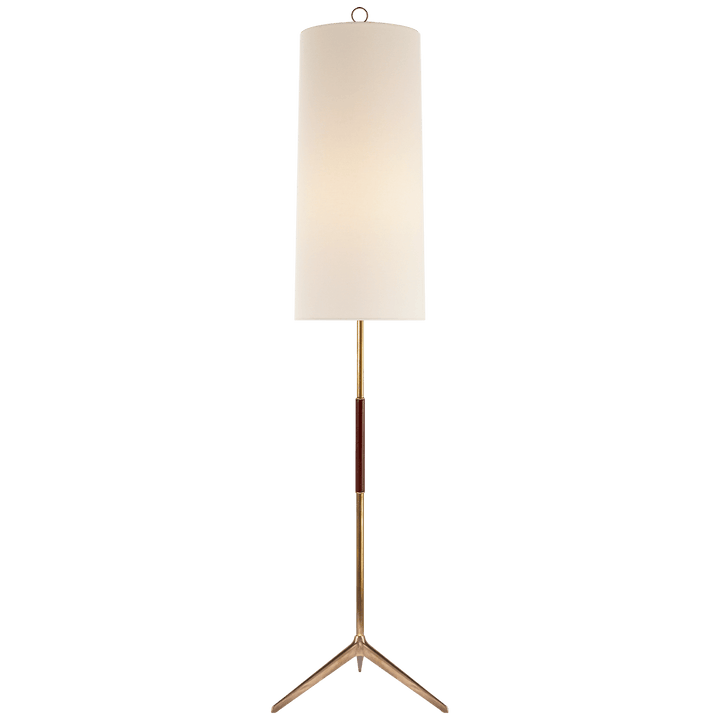 Frankfort Floor Lamp in Hand-Rubbed Antique Brass with Mahogany Accents and Linen Shade