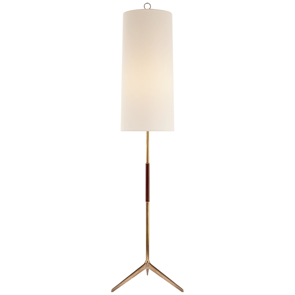 Frankfort Floor Lamp in Hand-Rubbed Antique Brass with Mahogany Accents and Linen Shade