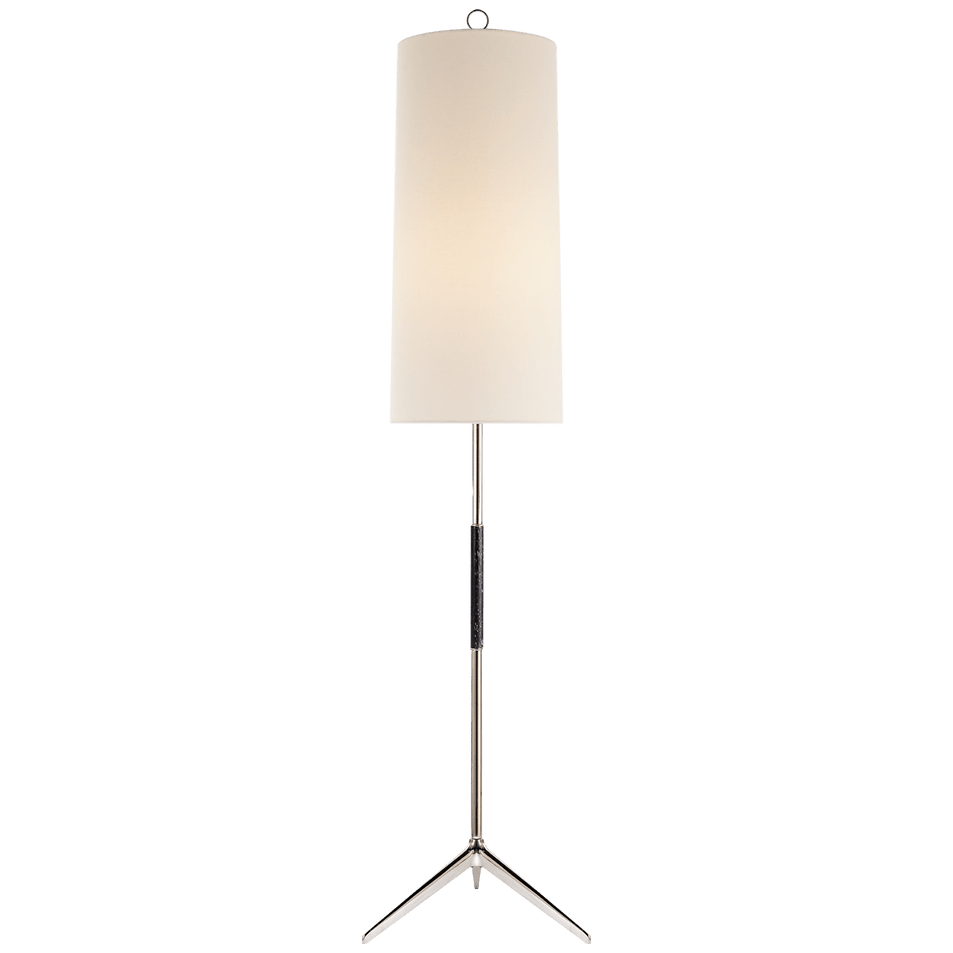 Frankfort Floor Lamp in Polished Nickel with Ebony Accents and Linen Shade