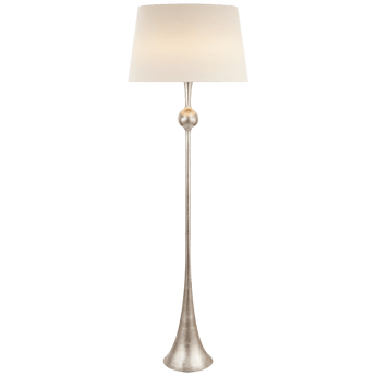 Dover Floor Lamp in Burnished Silver Leaf with Linen Shade