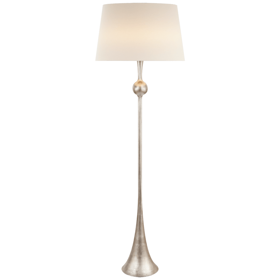 Dover Floor Lamp in Burnished Silver Leaf with Linen Shade