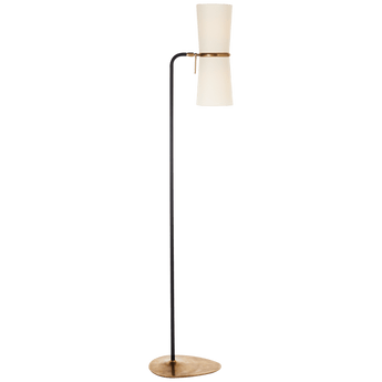 Clarkson Floor Lamp in Black and Hand-Rubbed Antique Brass with Linen Shades