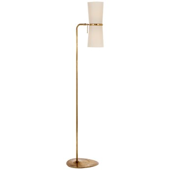 Clarkson Floor Lamp in Hand-Rubbed Antique Brass with Linen Shades