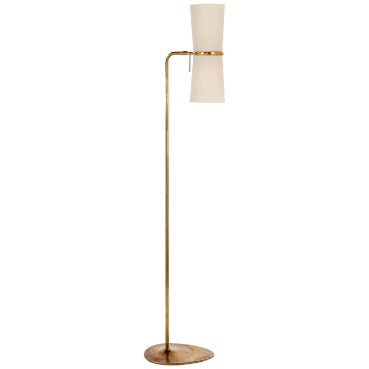Clarkson Floor Lamp in Hand-Rubbed Antique Brass with Linen Shades