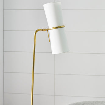 Clarkson Floor Lamp in Hand-Rubbed Antique Brass with Linen Shades