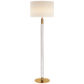 Riga Floor Lamp in Hand-Rubbed Antique Brass and Clear Glass with Linen Shade