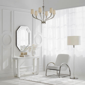 Riga Floor Lamp in Clear Glass and Polished Nickel with Linen Shade