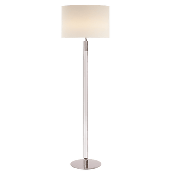 Riga Floor Lamp in Clear Glass and Polished Nickel with Linen Shade