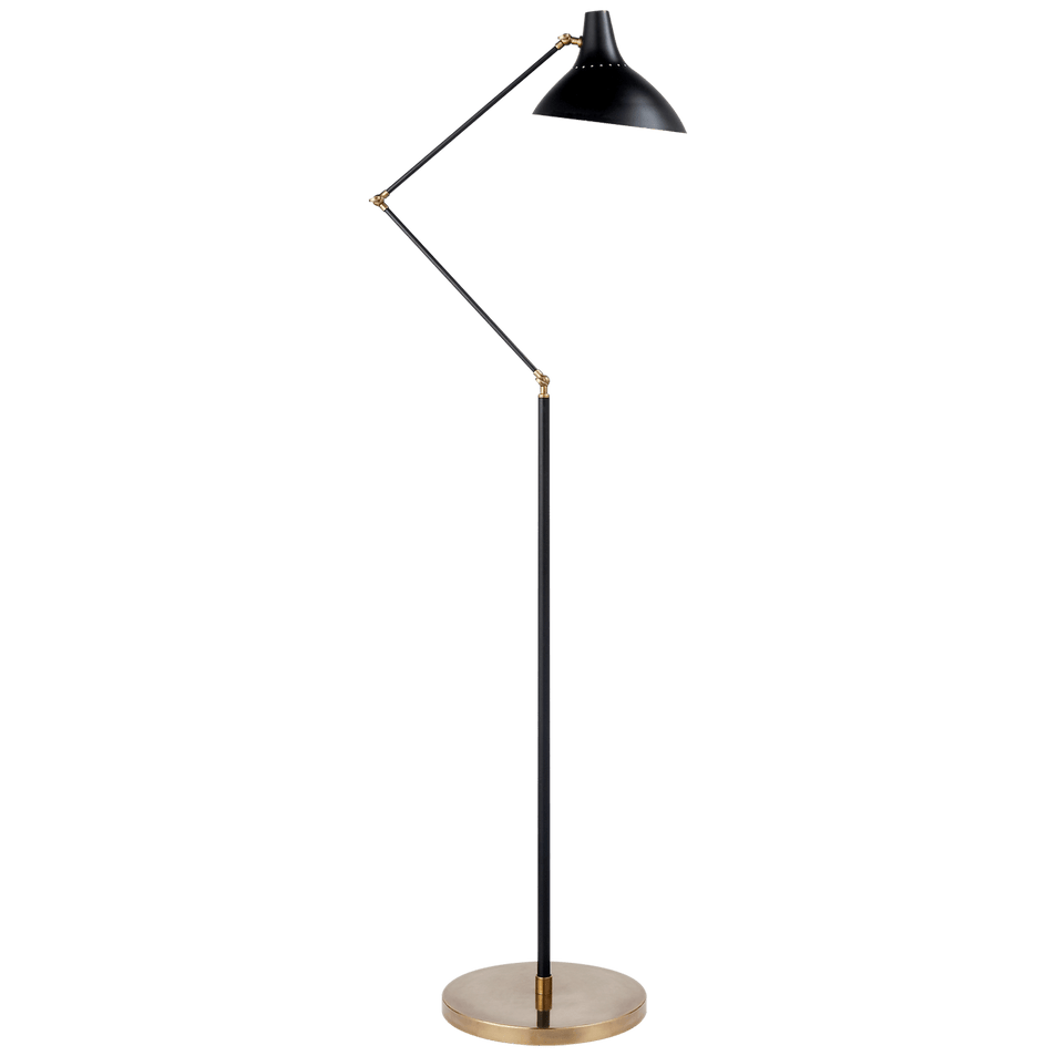 Charlton Floor Lamp in Black and Hand-Rubbed Antique Brass