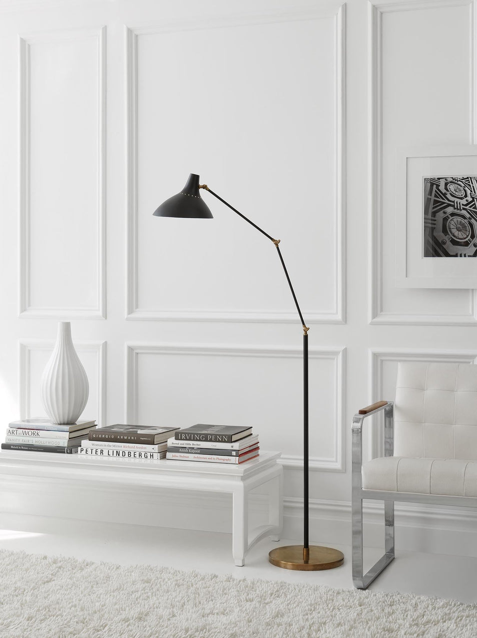 Charlton Floor Lamp in Black and Hand-Rubbed Antique Brass