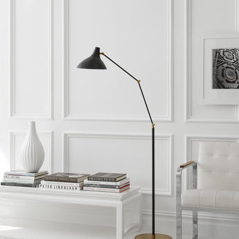 Charlton Floor Lamp in Black and Hand-Rubbed Antique Brass