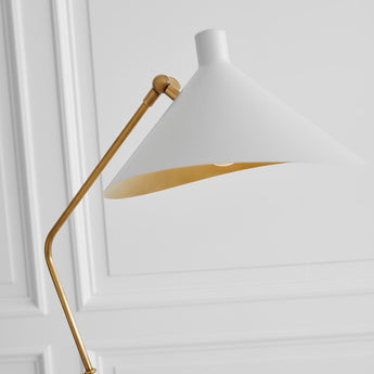 Mayotte Large Offset Floor Lamp in Hand-Rubbed Antique Brass with White Shade