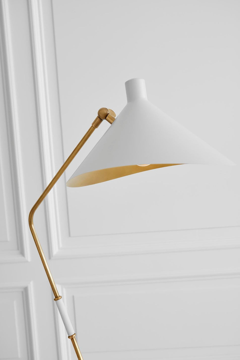 Mayotte Large Offset Floor Lamp in Hand-Rubbed Antique Brass with White Shade