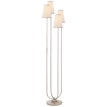 Montreuil Floor Lamp in Burnished Silver Leaf with Linen Shades