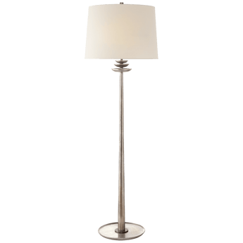 Beaumont Floor Lamp in Burnished Silver Leaf with Linen Shade