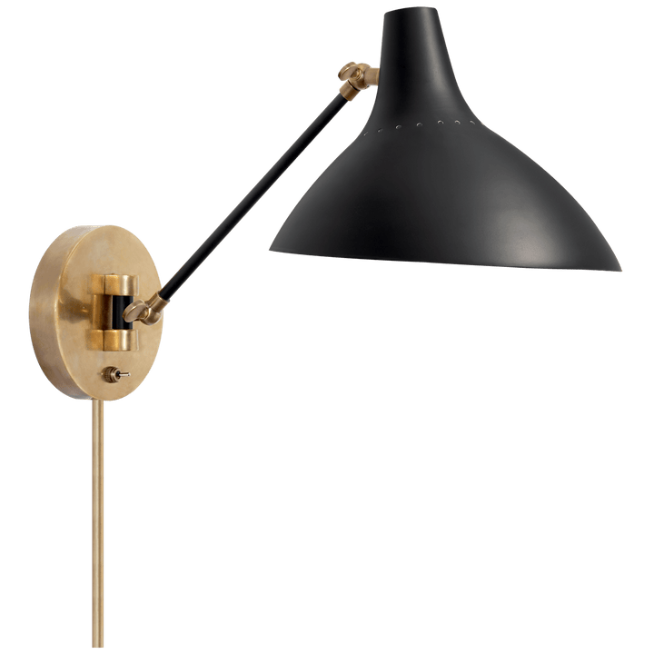 Charlton Wall Light in Black and Hand-Rubbed Antique Brass