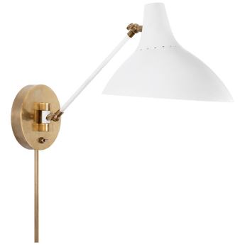 Charlton Wall Light in White and Hand-Rubbed Antique Brass