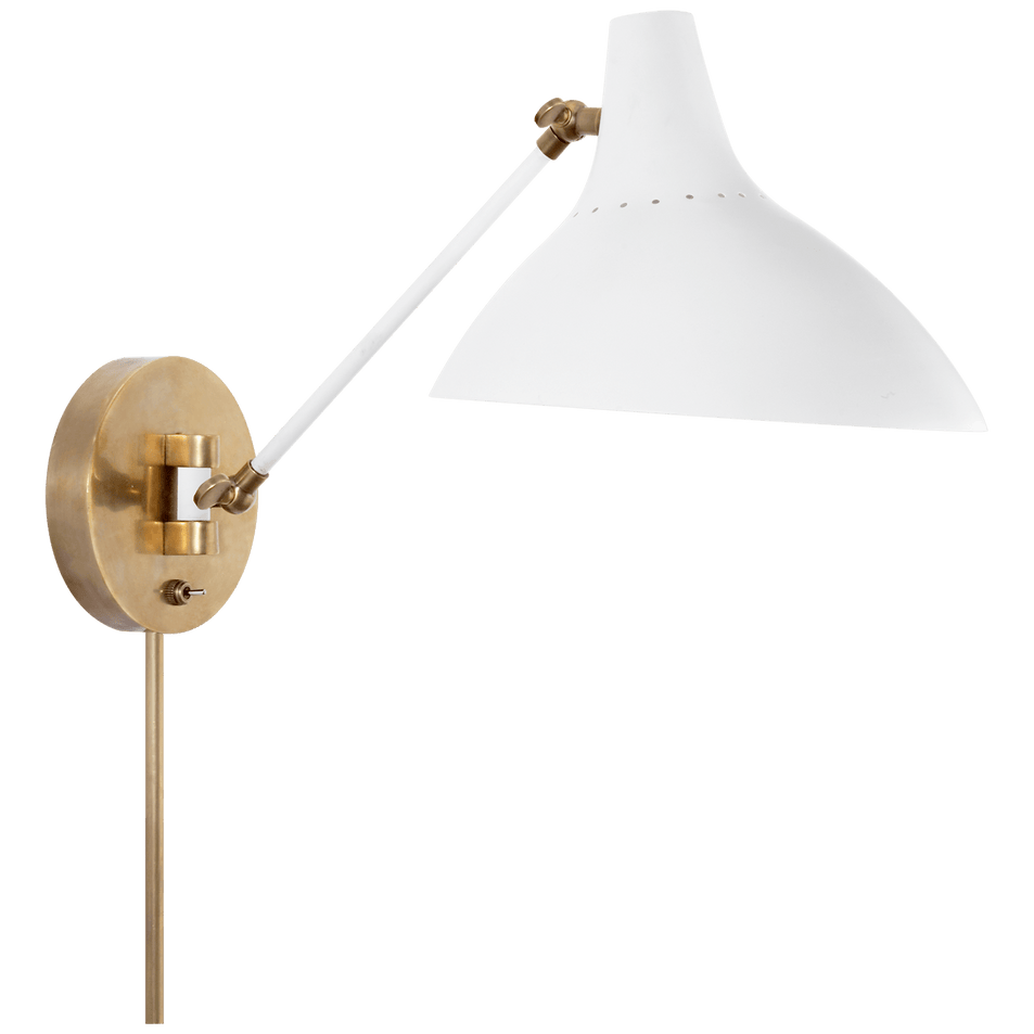 Charlton Wall Light in White and Hand-Rubbed Antique Brass