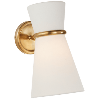 Clarkson Small Single Pivoting Sconce in Hand-Rubbed Antique Brass with Linen Shade