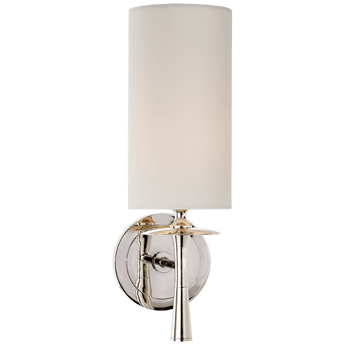 Drunmore Single Sconce in Polished Nickel with Linen Shade