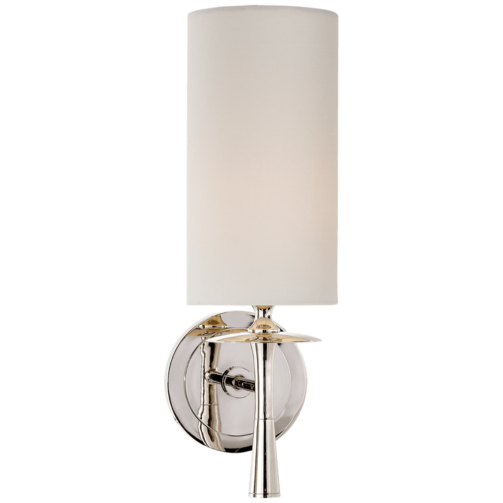 Drunmore Single Sconce in Polished Nickel with Linen Shade