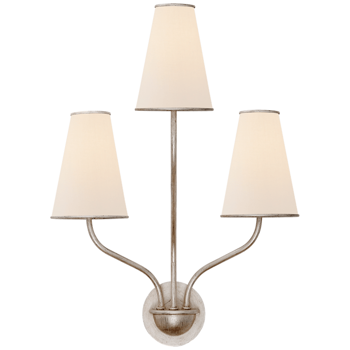 Montreuil Small Wall Sconce in Burnished Silver Leaf with Linen Shades