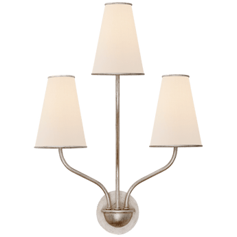 Montreuil Small Wall Sconce in Burnished Silver Leaf with Linen Shades