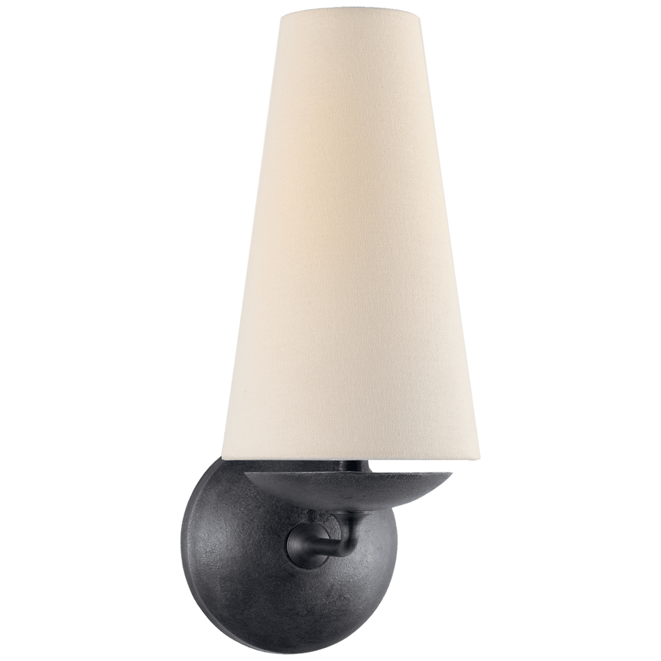 Fontaine Single Sconce in Aged Iron with Linen Shade